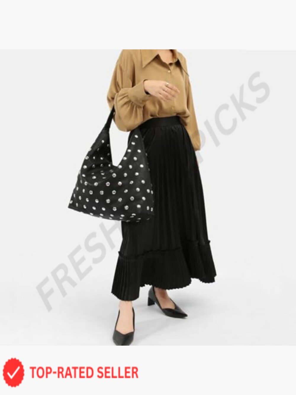 Studded Slouchy Hobo Bag Vegan Leather Shoulder Tote Purse Y2K Punk - Picture 2 of 7